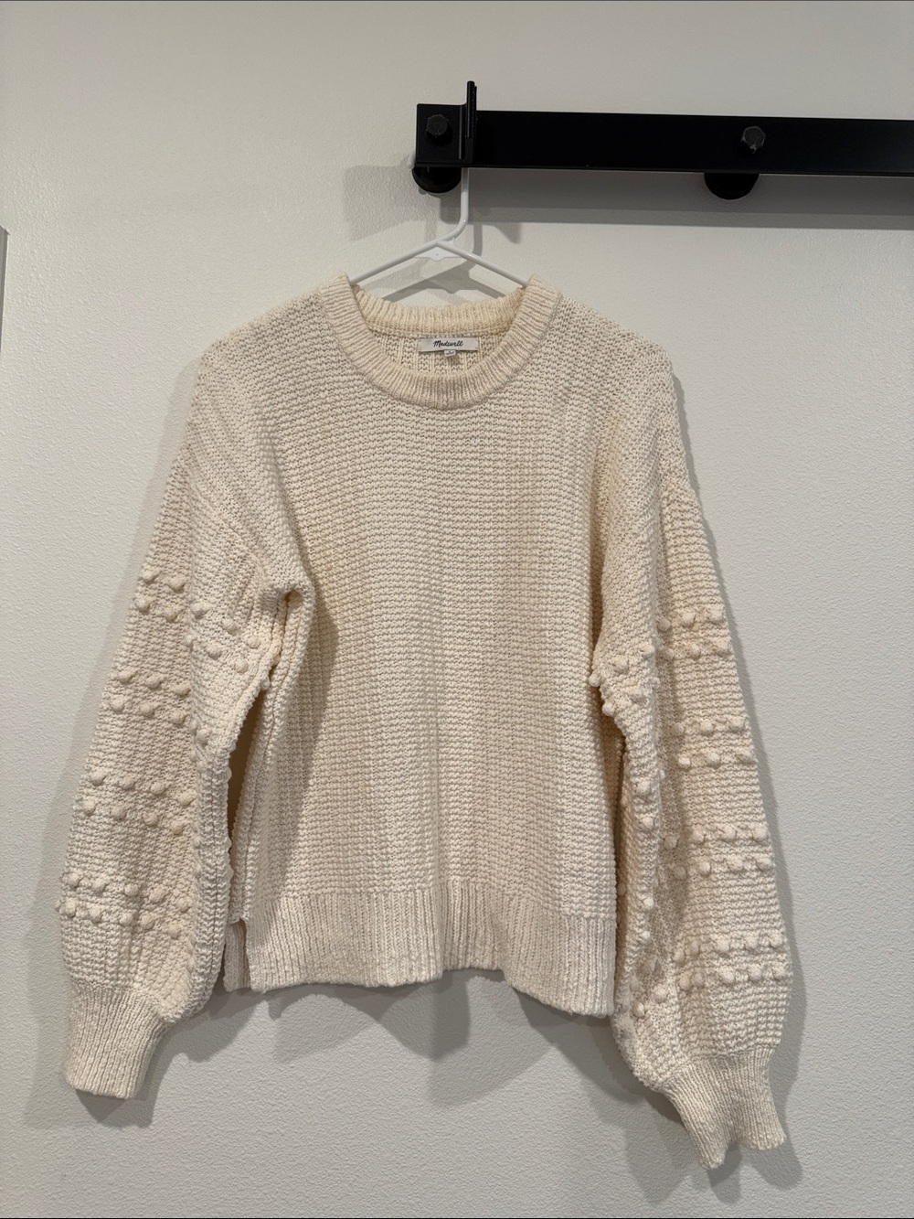 Madewell Cream Bobble Sleeve Crewneck Sweater